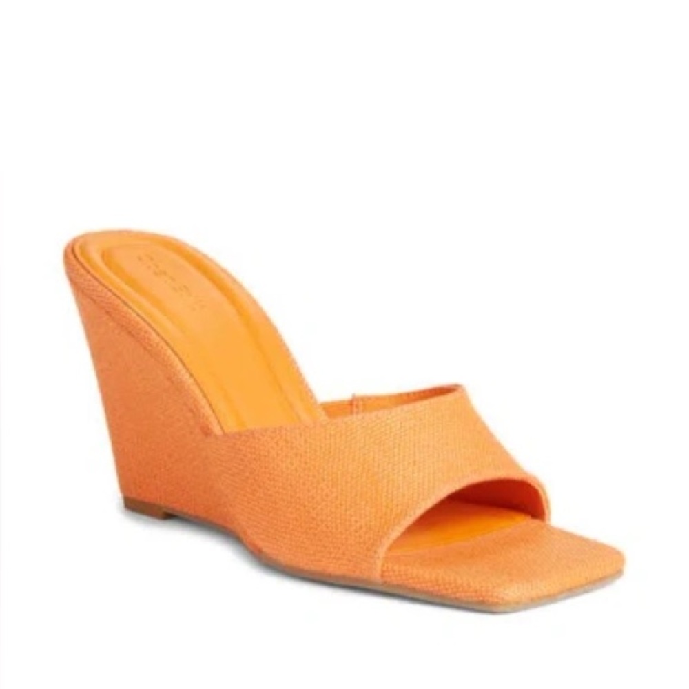 Never Worn Rowan Wedge Slide Sandal In Orange Zest Raffia